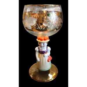 Vintage Goebel Germany Ceramic Figure Gold Etched Wine Glass CH01 S